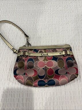 Coach Multicolor Signature Wristlet with Gold Trim